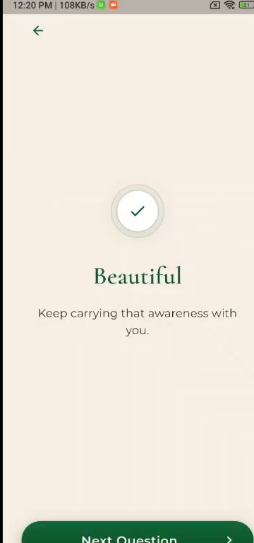 A supportive reflection confirmation screen in The Murids app